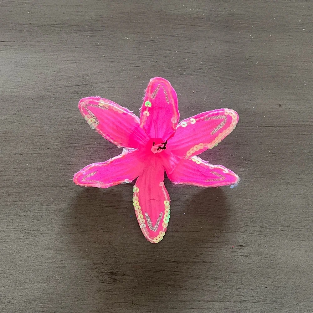 Hot Pink Aurora Borealis Sequin Silk Lily Floral Flower 5